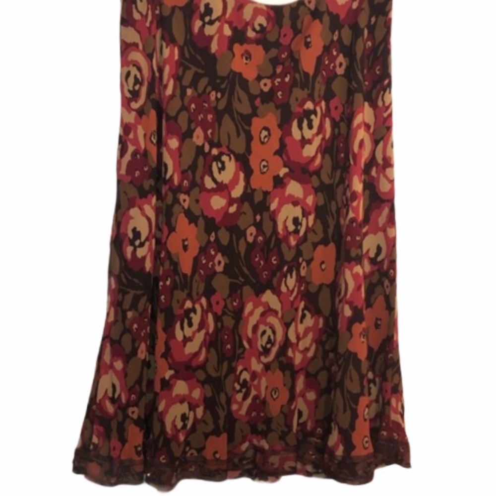 Harold’s Silk Midi Skirt Brown Red Floral Jewels